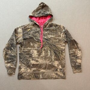 Real Tree Camo Pink Hooded Pullover Sweat Shirt Women Size M‎ 8-10